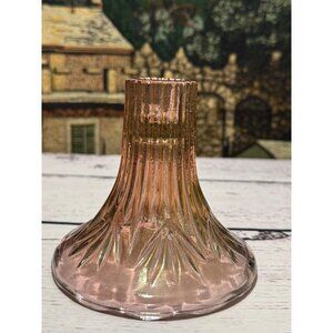 Fairy Lamp Base / Candlestick Holder Iridescent Cranberry/Pink Pressed Glass